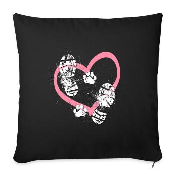 Mensch und Hund - Abdruck mit Herz - Sofakissenbezug 45 x 45 cm - Schwarz - Vorne