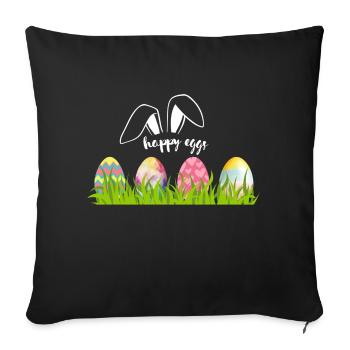 Bunte Ostereier in einer Wiese und Hasenohren - Sofakissenbezug 45 x 45 cm - Schwarz - Vorne