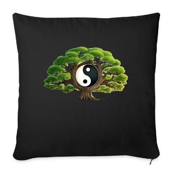 Arbre zen Yin et Yang - Housse de coussin décorative 45 x 45 cm - noir - Devant