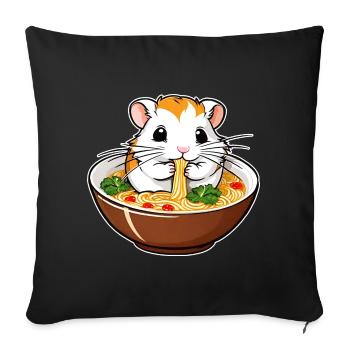 Niedlicher Hamster mit Ramen Suppe - Sofakissenbezug 45 x 45 cm - Schwarz - Vorne