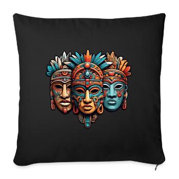 Ornate Carved Aztec, Mayan, Inca Masks - Sofa pillowcase 17,3'' x 17,3'' (45 x 45 cm) - black - Front