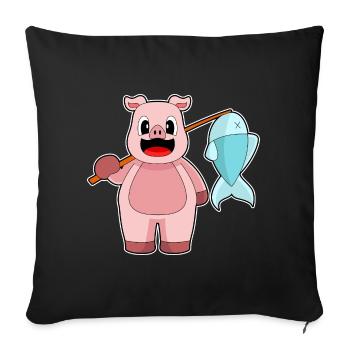 Pêche au poisson pêcheur cochon - Housse de coussin décorative 45 x 45 cm - noir - Devant