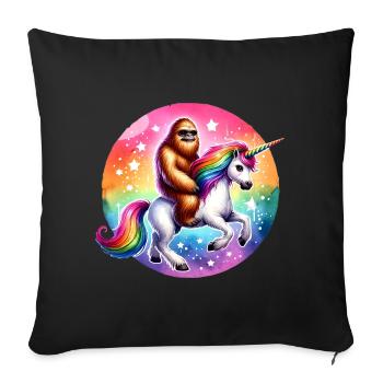 Orang-outan sur licorne arc-en-ciel - Housse de coussin décorative 45 x 45 cm - noir - Devant
