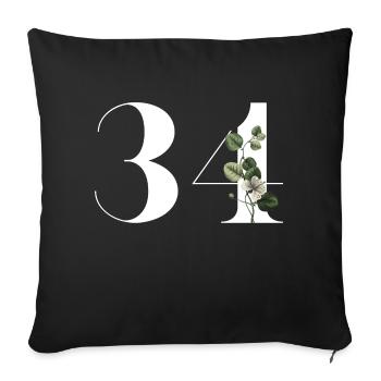 Number 34 Floral Green - 34th Floral Birthday - Sofa pillowcase 17,3'' x 17,3'' (45 x 45 cm) - black - Front