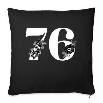 Nummer 76 Schwarze Blumen - 76. Blumengeburtstag - Sofakissenbezug 45 x 45 cm - Schwarz - Vorne