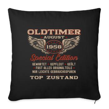 Oldtimer August 1958 Jahrgang 1958 66. Geburtstag - Sofakissenbezug 45 x 45 cm - Schwarz - Vorne
