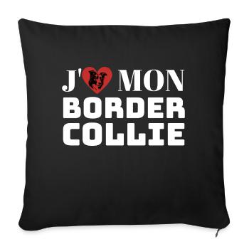 J aime mon border collie chien mignon - Housse de coussin décorative 45 x 45 cm - noir - Devant
