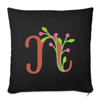 Eleganter Buchstabe 'N' mit Blumen - Sofakissenbezug 45 x 45 cm - Schwarz - Vorne