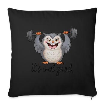 Hibou fort haltérophilie hibou poids de levage - Housse de coussin décorative 45 x 45 cm - noir - Devant