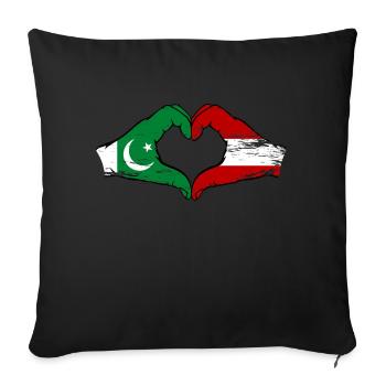 Pakistan Oesterreich Flagge Haende Herz - Sofakissenbezug 45 x 45 cm - Schwarz - Vorne