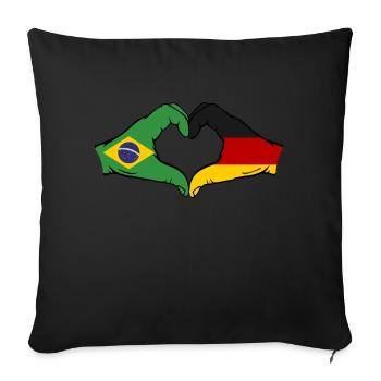 Brésil Allemagne Drapeau Main Coeur Forme - Housse de coussin décorative 45 x 45 cm - noir - Devant