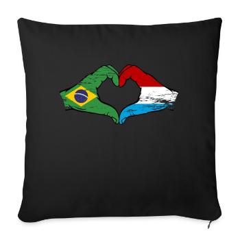Brésil Luxembourg Drapeau Mains Coeur Forme Utilisé - Housse de coussin décorative 45 x 45 cm - noir - Devant