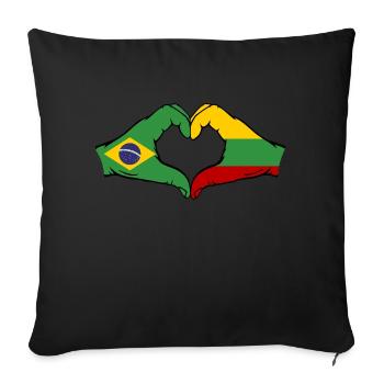 Brésil Lituanie Drapeau Mains Coeur Forme - Housse de coussin décorative 45 x 45 cm - noir - Devant