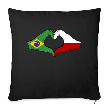 Brésil Pologne Drapeau Mains Coeur Forme - Housse de coussin décorative 45 x 45 cm - noir - Devant
