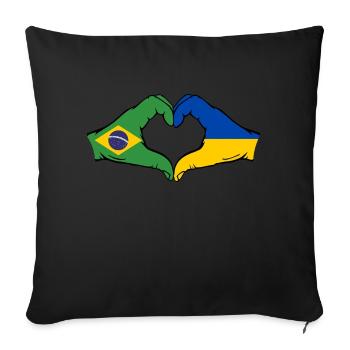 Brésil Ukraine Drapeau Mains Coeur Forme - Housse de coussin décorative 45 x 45 cm - noir - Devant