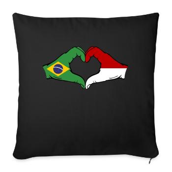 Brésil Monaco Drapeau Main Coeur Forme - Housse de coussin décorative 45 x 45 cm - noir - Devant
