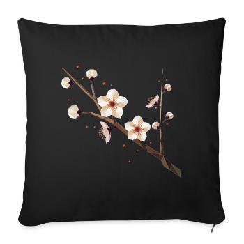 Branche de fleur de prunier – élégance délicate au printemps - Housse de coussin décorative 45 x 45 cm - noir - Devant