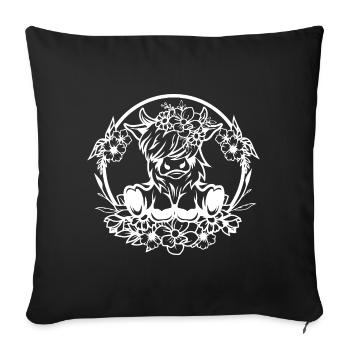 Floral Highland Cow Silhouette - Sofa pillowcase 17,3'' x 17,3'' (45 x 45 cm) - black - Front