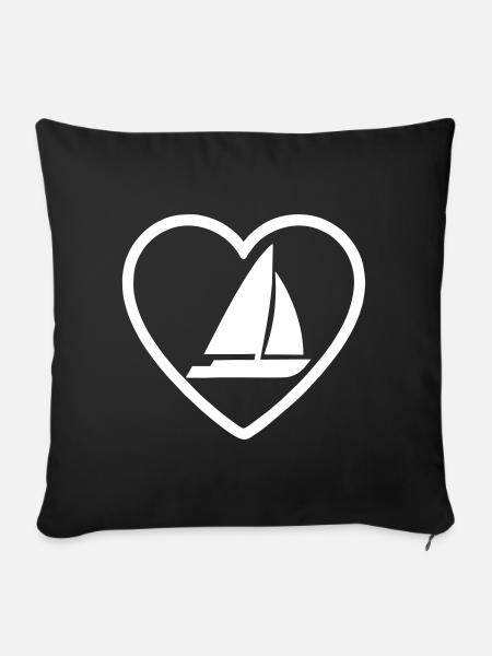 Herzkatamaran – Design für Segelliebhaber - Sofakissenbezug 45 x 45 cm - Schwarz