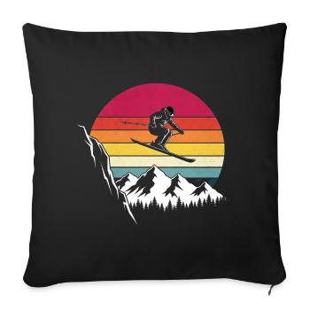 Saut rétro de montagne Snowboard Ski alpin vintage - Housse de coussin décorative 45 x 45 cm - noir - Devant