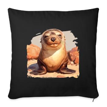 Sea Lions Sea Lion - Sofa pillowcase 17,3'' x 17,3'' (45 x 45 cm) - black - Front