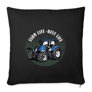 Vie à la ferme – Blue Tractor Vintage Halftone - Housse de coussin décorative 45 x 45 cm - noir - Devant