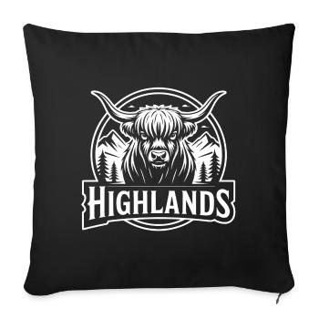 Paysage montagneux des vaches des Highlands - Housse de coussin décorative 45 x 45 cm - noir - Devant