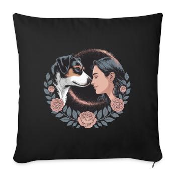Woman And Dog Nose To Nose With Rosary - Sofa pillowcase 17,3'' x 17,3'' (45 x 45 cm) - black - Front