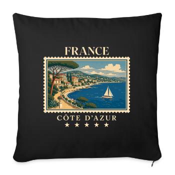 Frankreich Côte d’Azur Vintage Reisemarke - Sofakissenbezug 45 x 45 cm - Schwarz - Vorne
