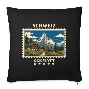 Schweiz Zermatt Vintage Reisemarke - Sofakissenbezug 45 x 45 cm - Schwarz - Vorne