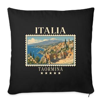 Italien Taormina Vintage Reisemarke - Sofakissenbezug 45 x 45 cm - Schwarz - Vorne
