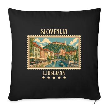 Slowenien Ljubljana Vintage Reisemarke - Sofakissenbezug 45 x 45 cm - Schwarz - Vorne