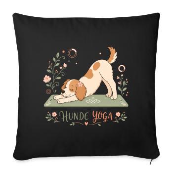Hunde Yoga - Yoga T-Shirt mit Hund - Sofakissenbezug 45 x 45 cm - Schwarz - Vorne