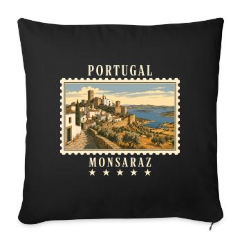 Portugal Monsaraz Vintage Reisemarke - Sofakissenbezug 45 x 45 cm - Schwarz - Vorne