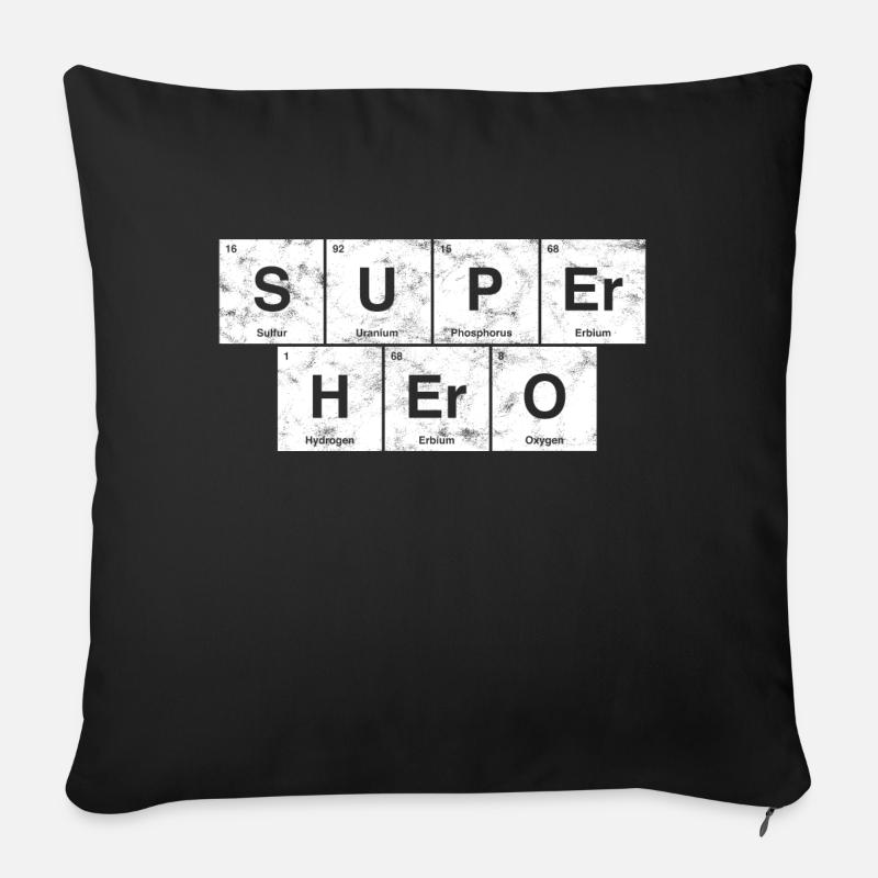 Nerdiger super-héros! Tableau périodique des éléments - Housse de coussin décorative 45 x 45 cm - noir
