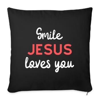 Jésus t’aime sourire Faute de frappe - Housse de coussin décorative 45 x 45 cm - noir - Devant