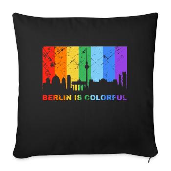 Berlin is colorful rainbow LGBT CSD Gay Pride - Sofa pillowcase 17,3'' x 17,3'' (45 x 45 cm) - black - Front