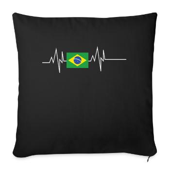 Brasilien Flagge Herzschlag - Sofakissenbezug 45 x 45 cm - Schwarz - Vorne