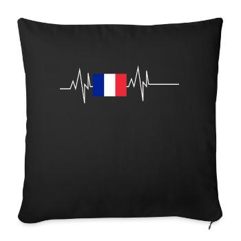 Frankreich Flagge Heartbeat - Sofakissenbezug 45 x 45 cm - Schwarz - Vorne