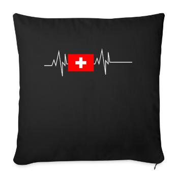 Schweiz Flagge Heartbeat - Sofakissenbezug 45 x 45 cm - Schwarz - Vorne