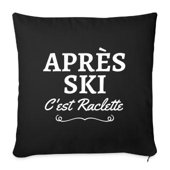 ski, fan de ski, station de ski - Housse de coussin décorative 45 x 45 cm - noir - Devant