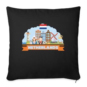Netherlands travel flat composition - Sofa pillowcase 17,3'' x 17,3'' (45 x 45 cm) - black - Front