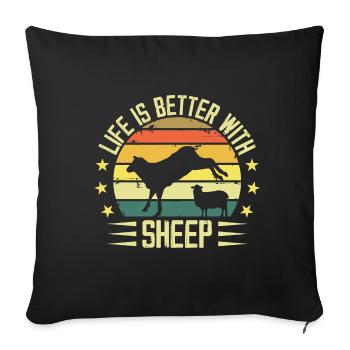 Life Is Better With Sheep - Sheep Lover - Housse de coussin décorative 45 x 45 cm - noir - Devant