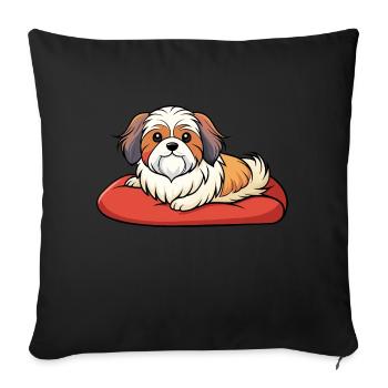 Contented Shih Tzu Lounging on Plush Pillow - Sofa pillowcase 17,3'' x 17,3'' (45 x 45 cm) - black - Front
