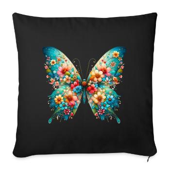 Butterfly decorated with flowers - Sofa pillowcase 17,3'' x 17,3'' (45 x 45 cm) - black - Front