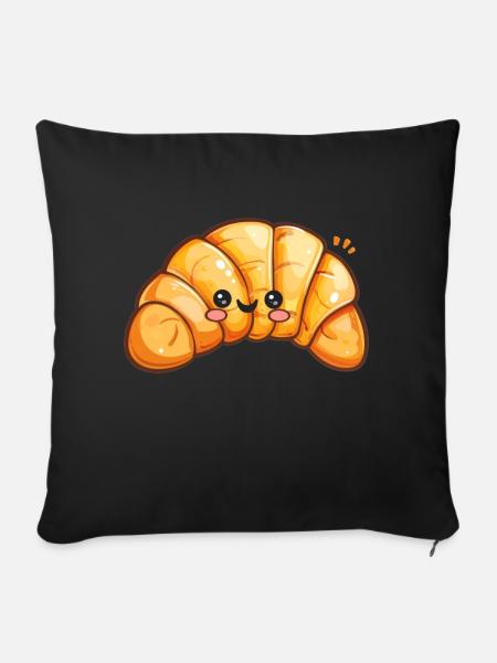 Süßes Croissant Comic - Sofakissenbezug 45 x 45 cm - Schwarz