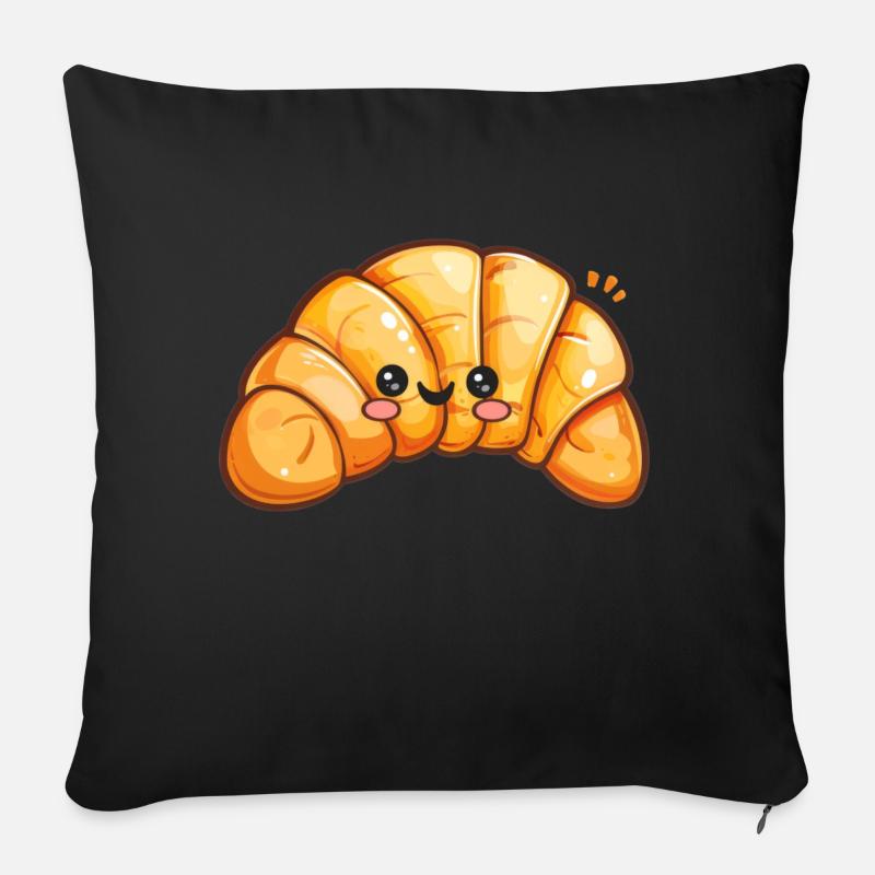 Süßes Croissant Comic - Sofakissenbezug 45 x 45 cm - Schwarz
