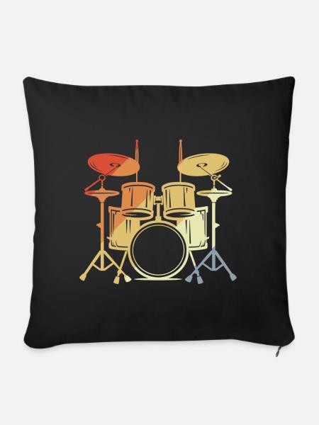 Drum Set Vintage Look - Sofakissenbezug 45 x 45 cm - Schwarz