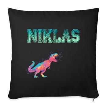 NIKLAS - Schöner Jungen Name mit Dinosaurier - Sofakissenbezug 45 x 45 cm - Schwarz - Vorne