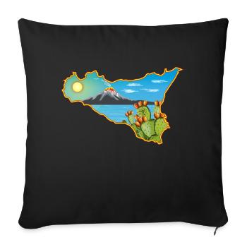 Etna panorama on the map of Sicily - Sofa pillowcase 17,3'' x 17,3'' (45 x 45 cm) - black - Front